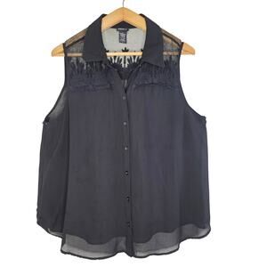 Torrid Women's Black Sleeveless Blouse Lace Embellished Layer Top Size 1 14/16